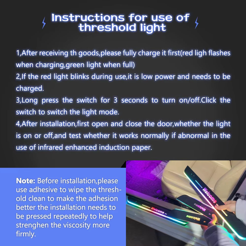 4Pcs Dream Color Carbon Fibre LED Door Sill Lights, LED Door Sill Pro with 28 Lighting Colors,Wireless Car Door Pedal Lights